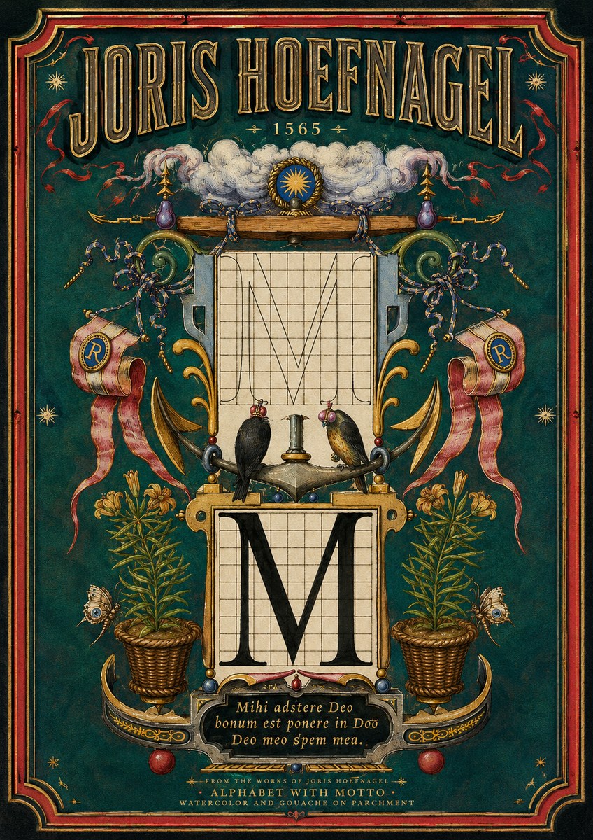 Joris Hoefnagel Alphabet with Motto • M • No3 - Plakát