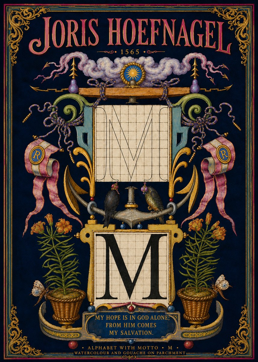 Joris Hoefnagel Alphabet with Motto • M • No5 - Plakát