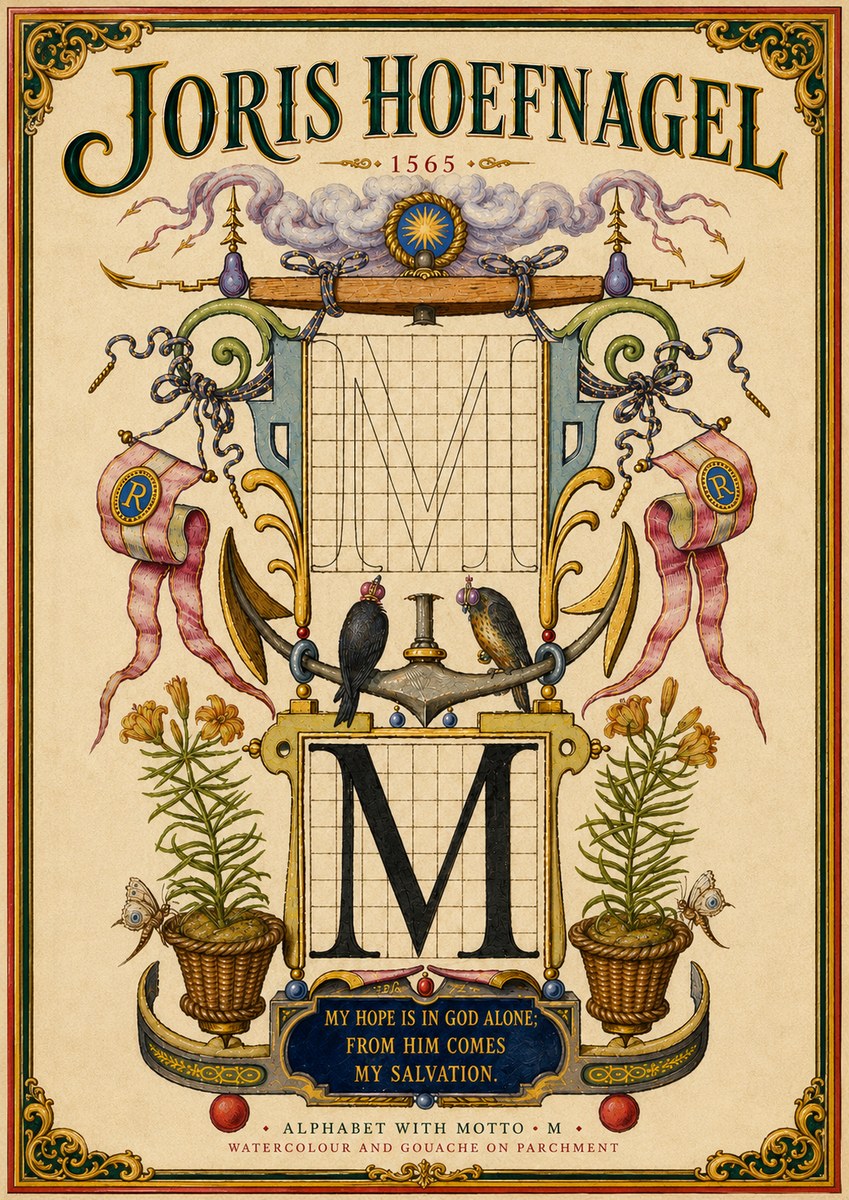Joris Hoefnagel Alphabet with Motto • M • No6 - Plakát