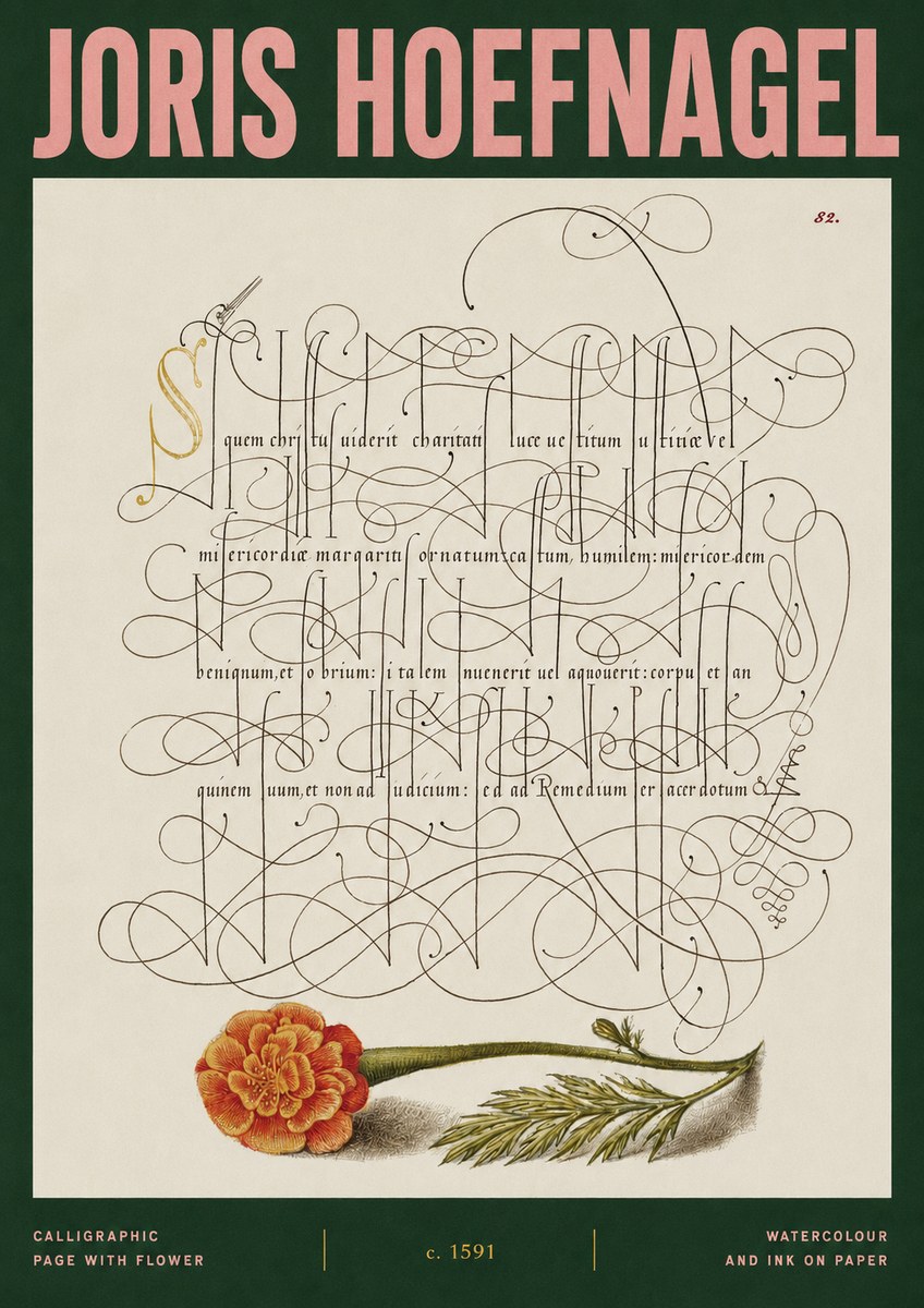 Joris Hoefnagel Calligraphic Study with Marigold No3 - Plakát