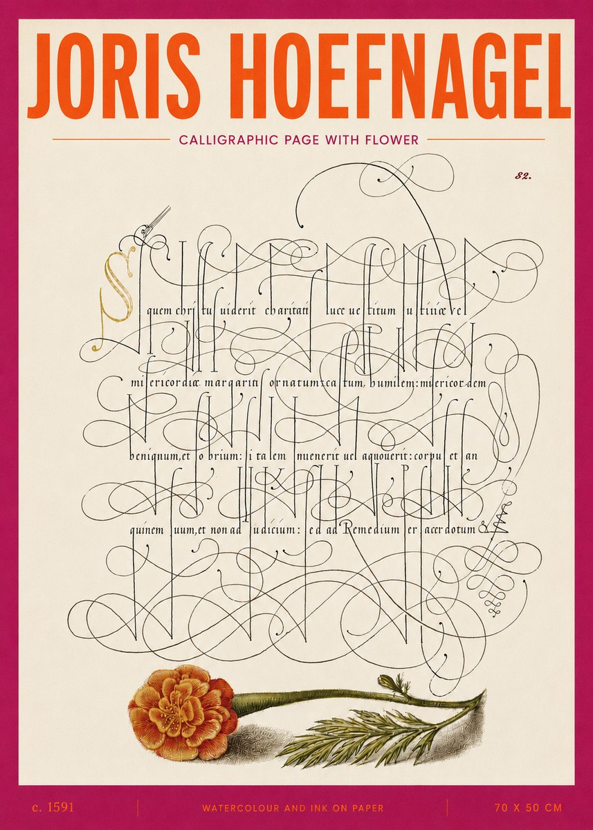 Joris Hoefnagel Calligraphic Study with Marigold No5 - Plakát