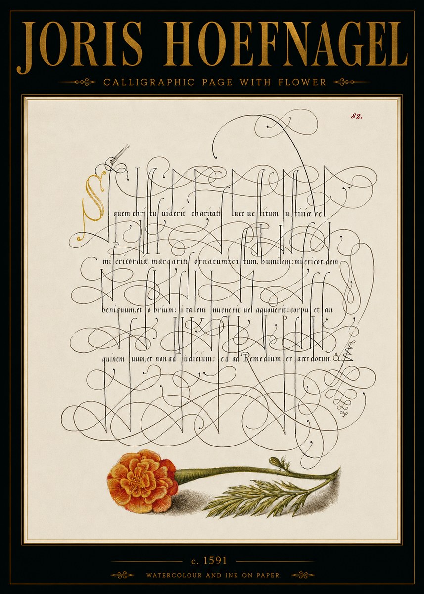 Joris Hoefnagel Calligraphic Study with Marigold No6 - Plakát