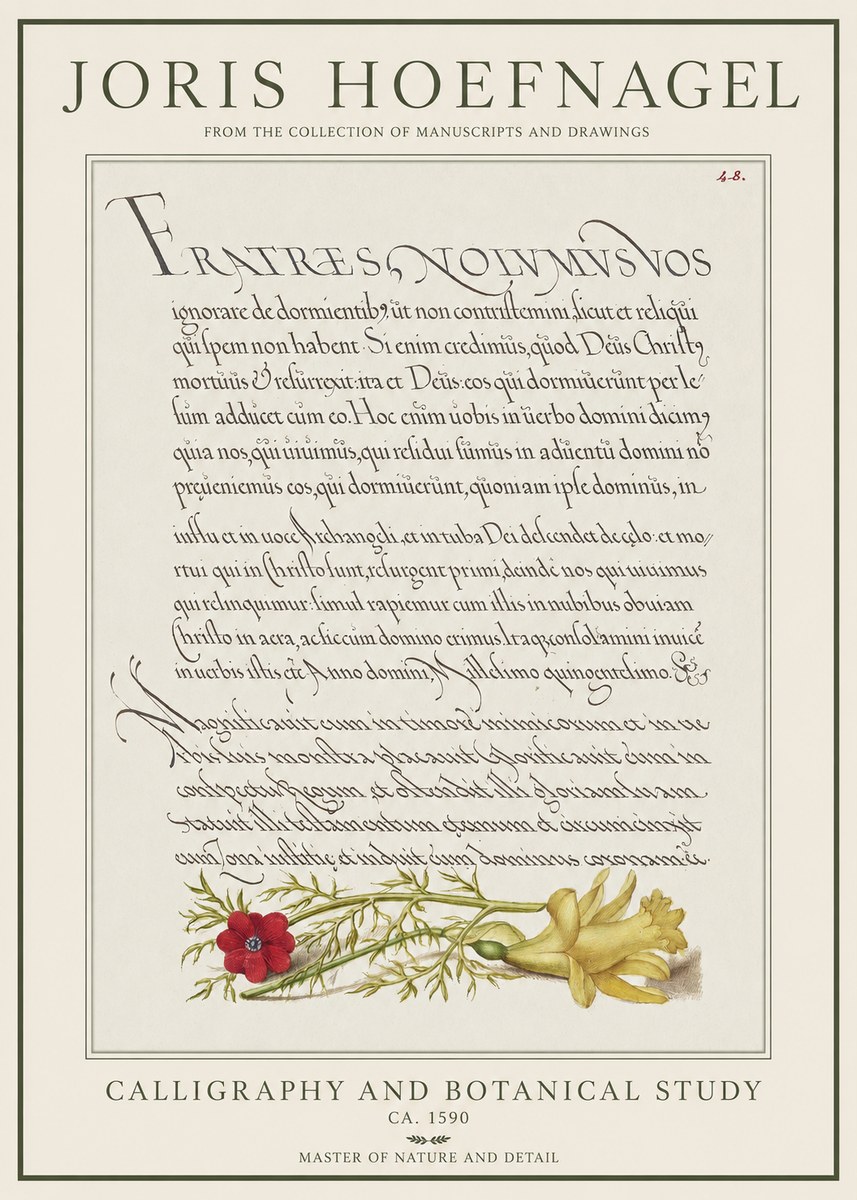 Joris Hoefnagel Calligraphy and Botanical Study I No1 - Plakát