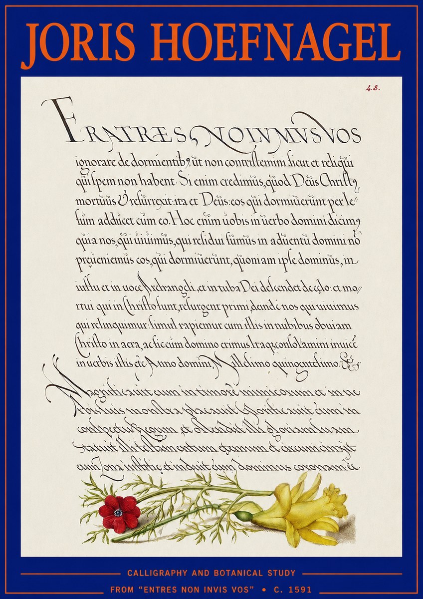 Joris Hoefnagel Calligraphy and Botanical Study I No3 - Plakát