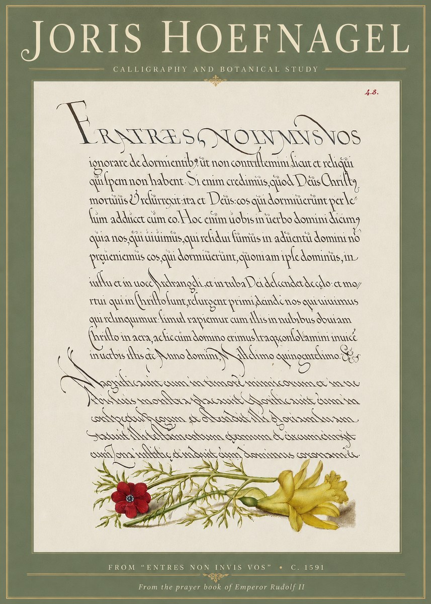 Joris Hoefnagel Calligraphy and Botanical Study I No4 - Plakát
