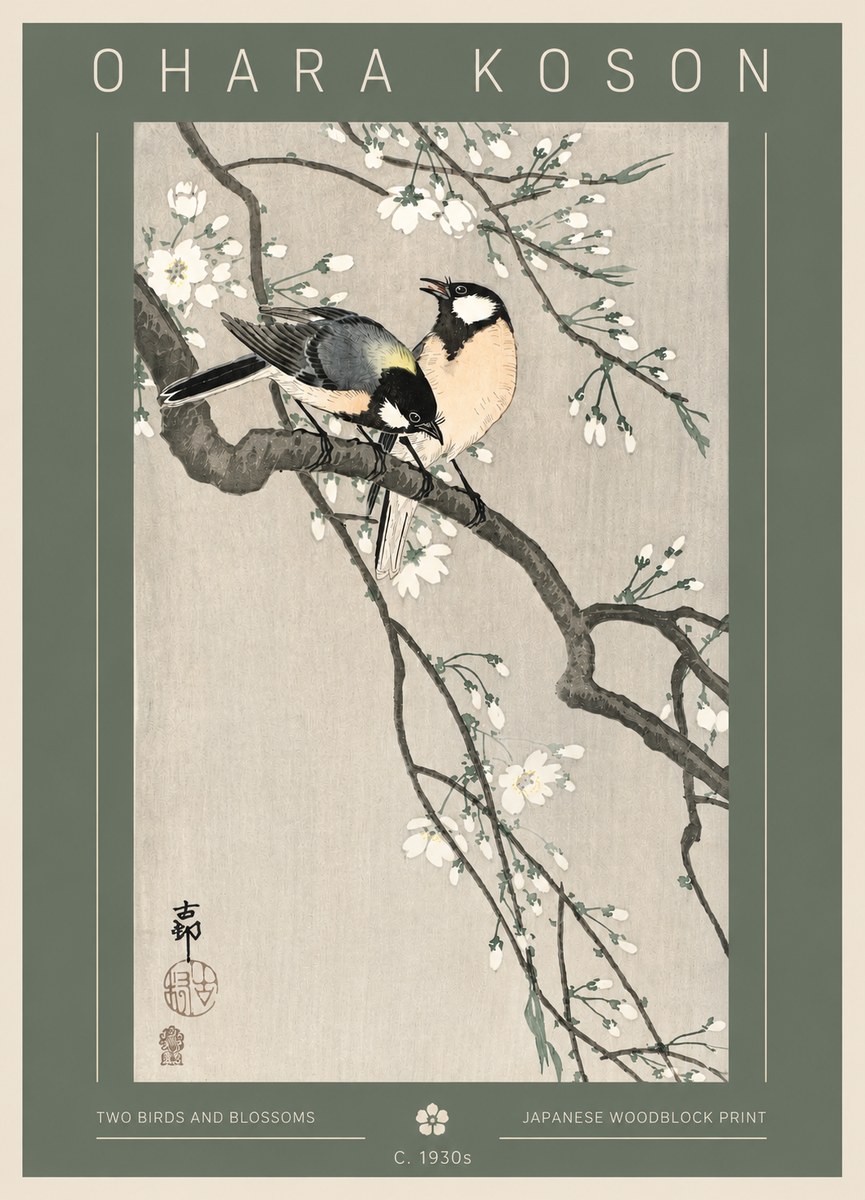 Ohara Koson Two Birds and Blossoms I No3 - Plakát