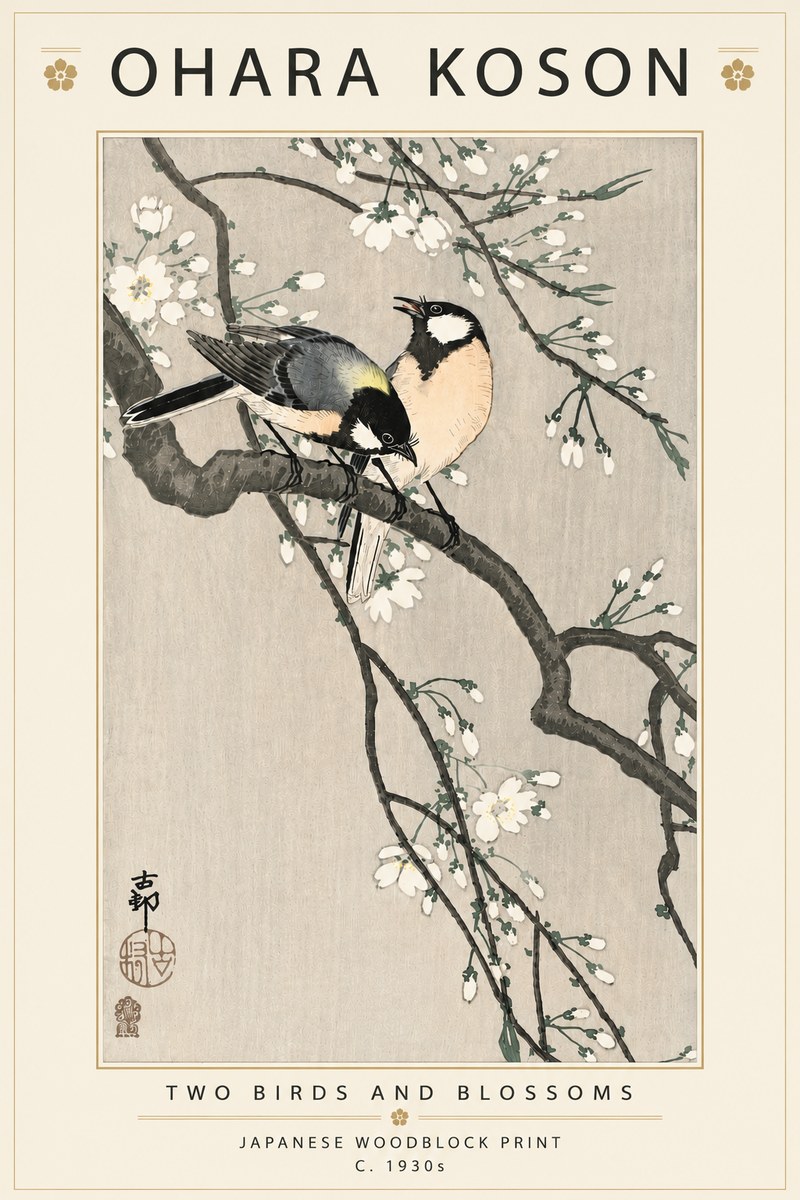 Ohara Koson Two Birds and Blossoms I No5 - Plakát