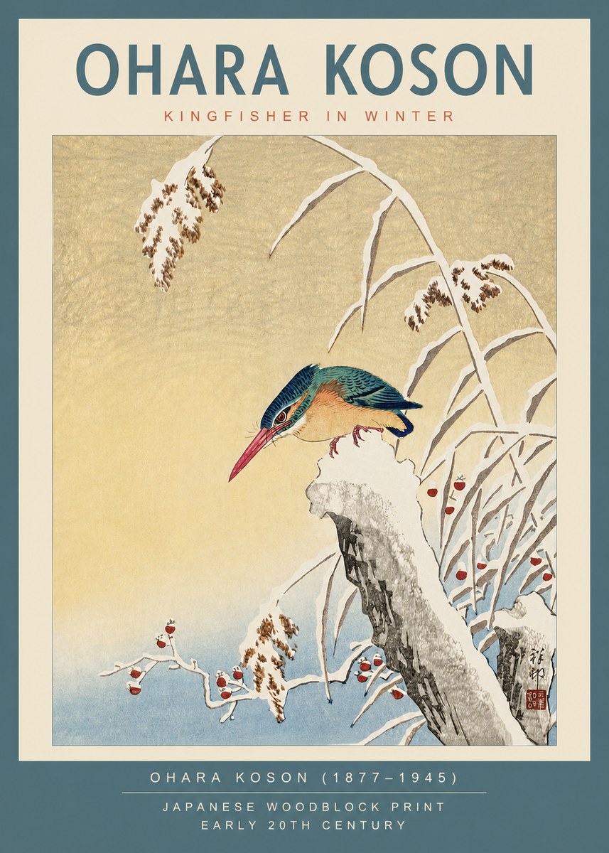 Ohara Koson Kingfisher in Winter I No2 - Plakát