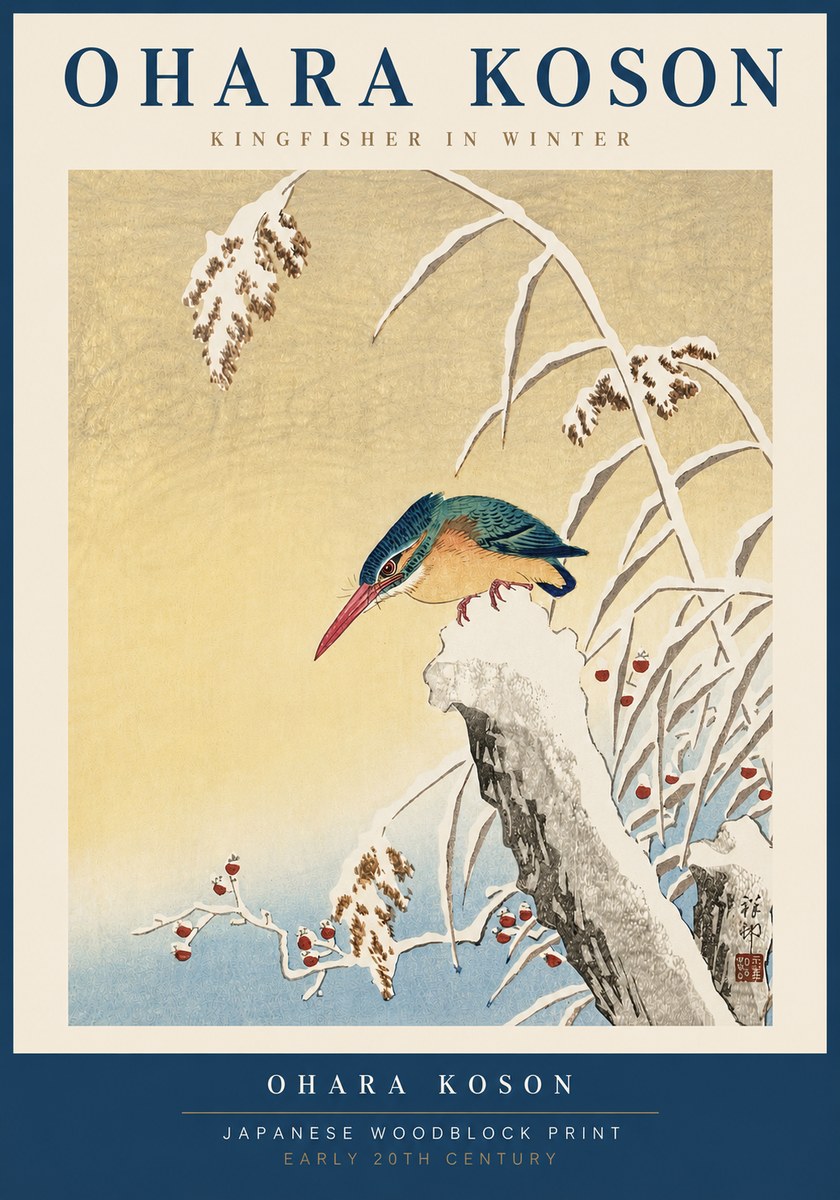 Ohara Koson Kingfisher in Winter I No4 - Plakát