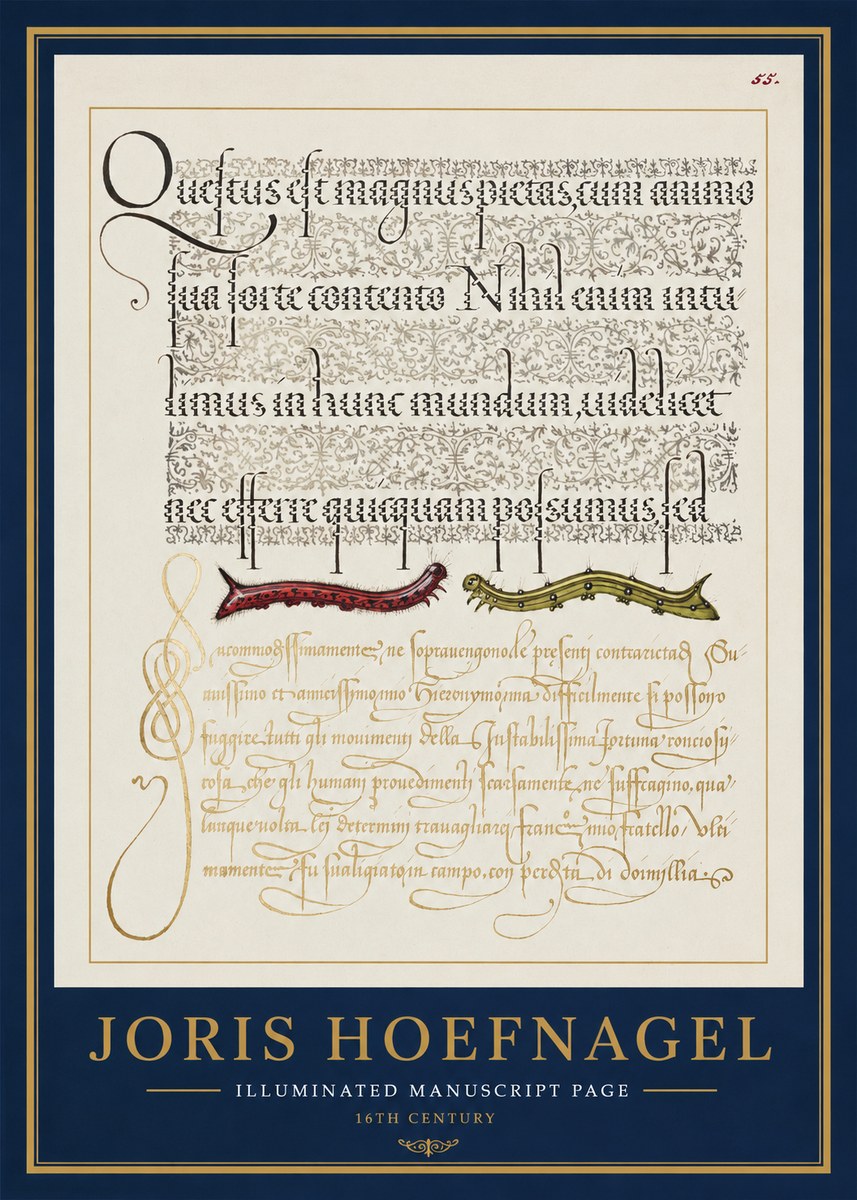 Joris Hoefnagel Illuminated Manuscript Page I No1 - Plakát