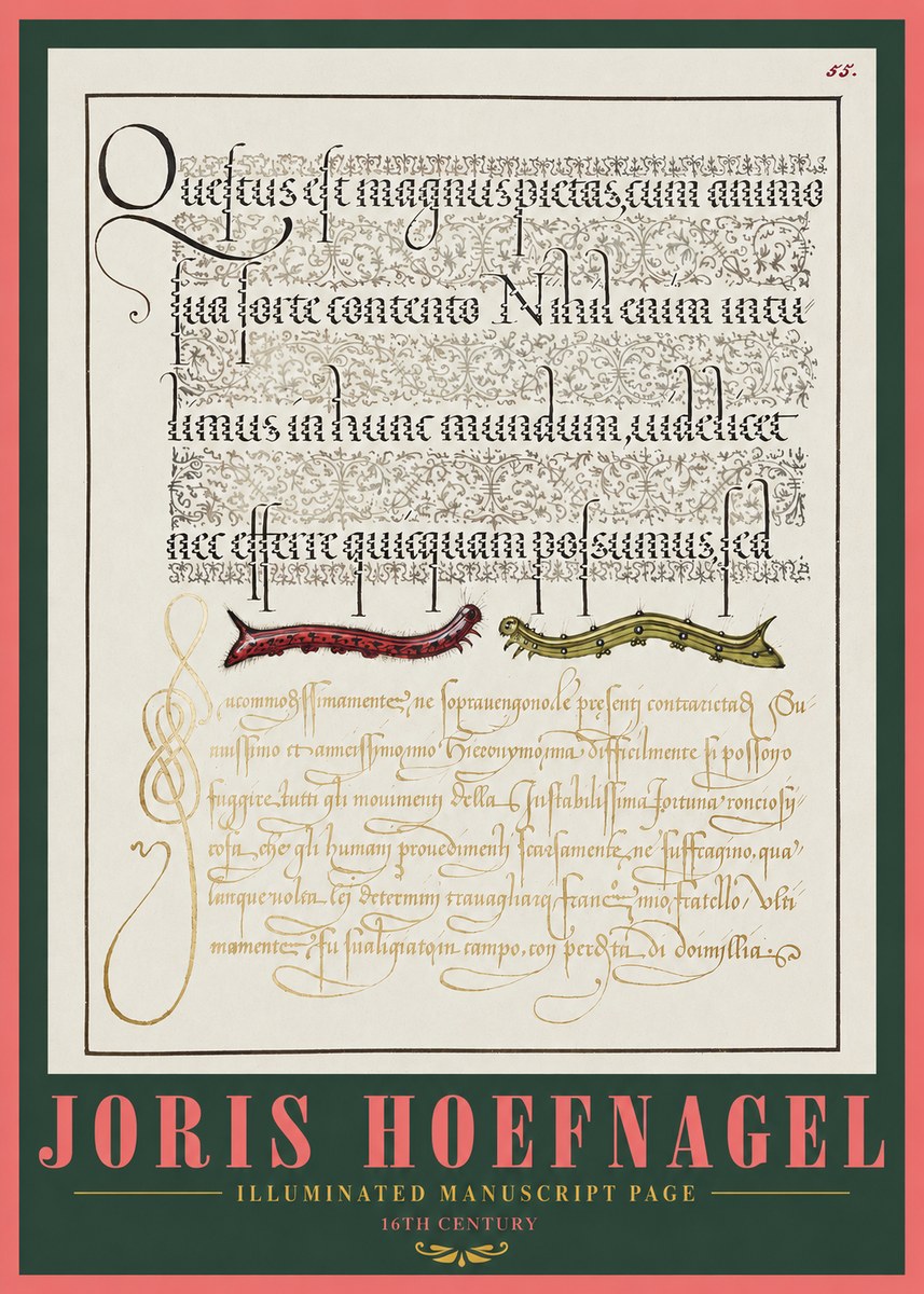 Joris Hoefnagel Illuminated Manuscript Page I No2 - Plakát