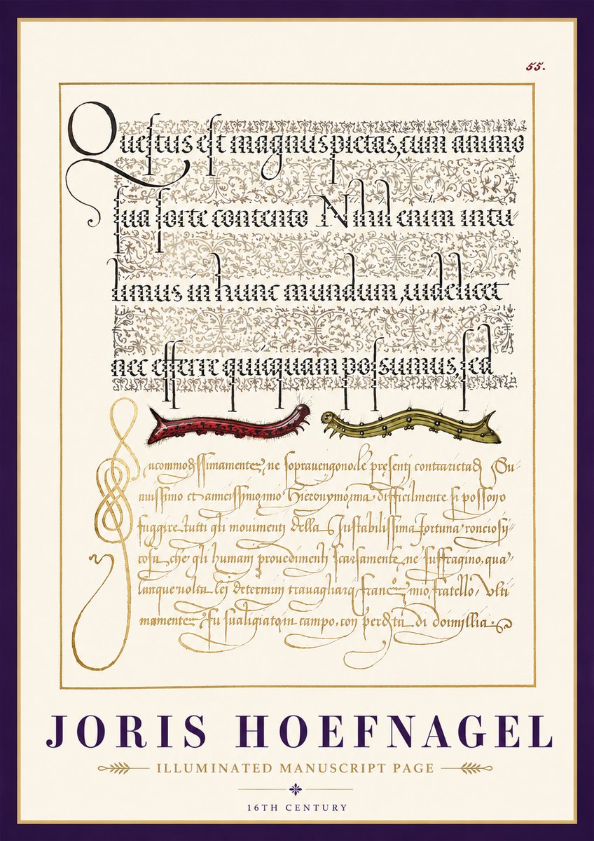 Joris Hoefnagel Illuminated Manuscript Page I No3 - Plakát