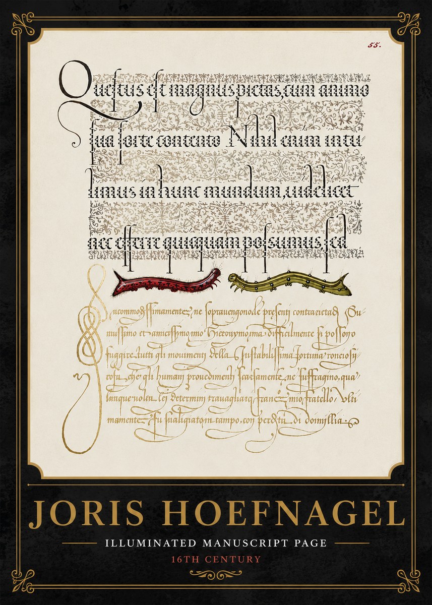 Joris Hoefnagel Illuminated Manuscript Page I No5 - Plakát