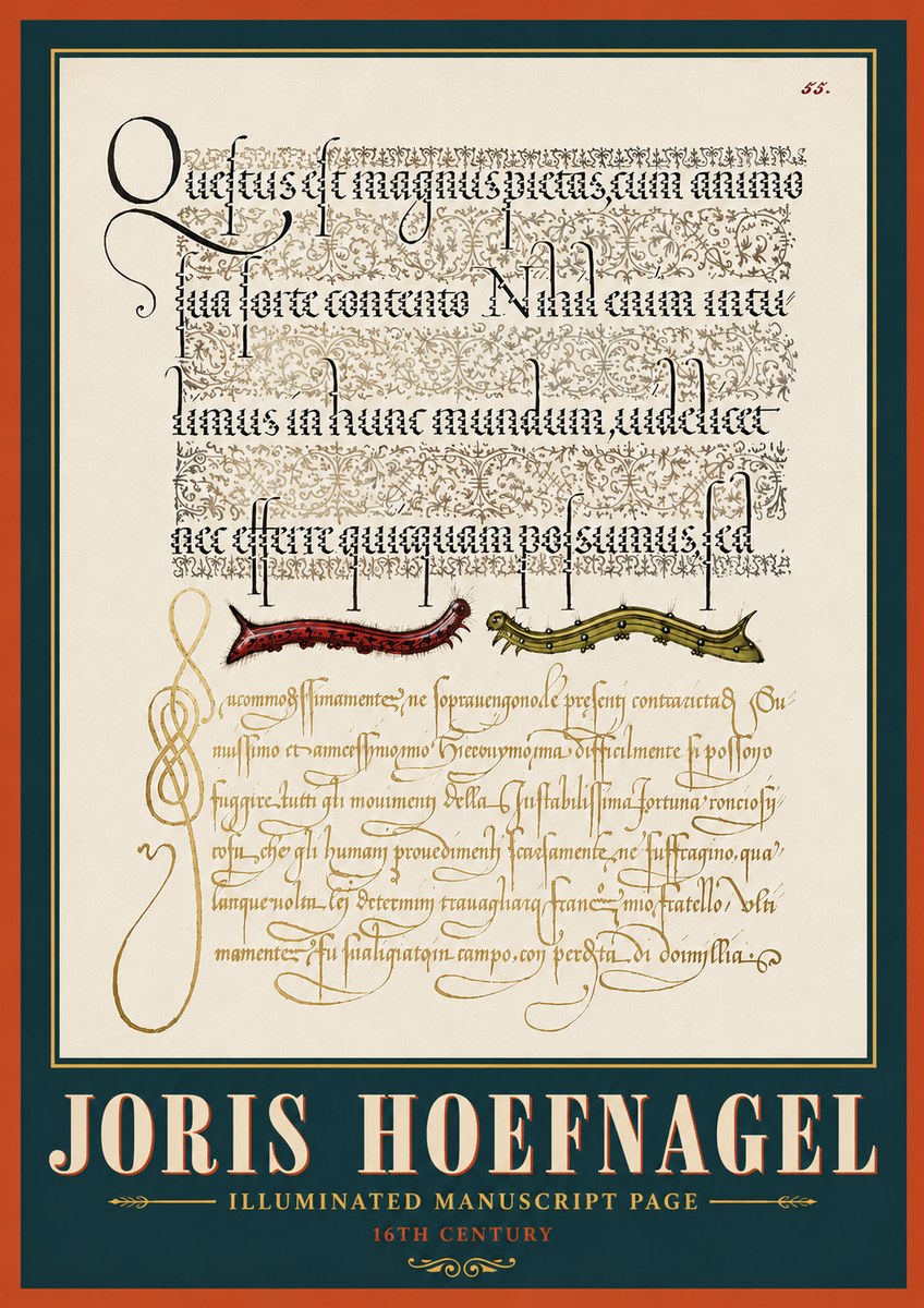 Joris Hoefnagel Illuminated Manuscript Page I No6 - Plakát