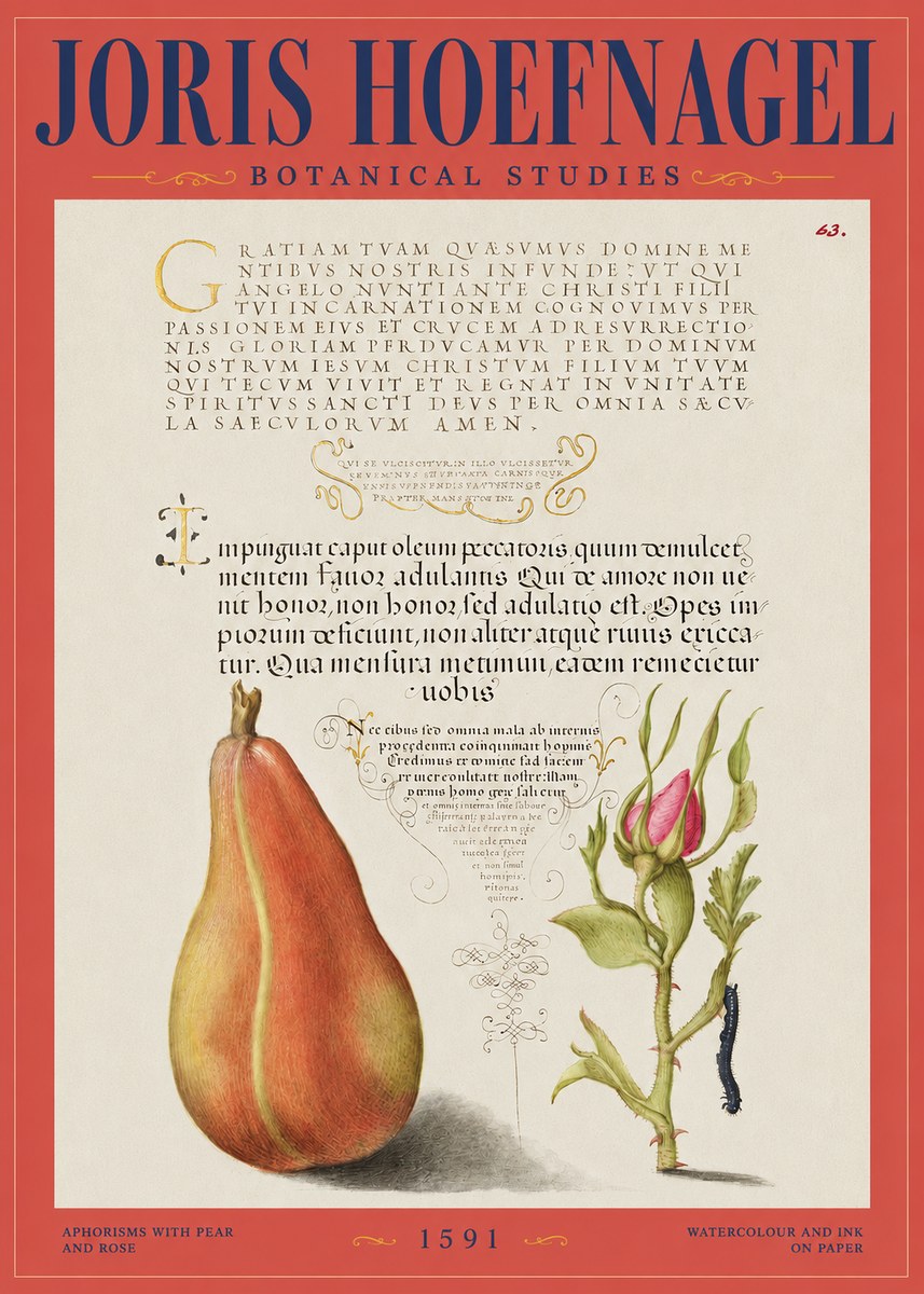 Joris Hoefnagel Aphorisms with Pear and Rose No2 - Plakát