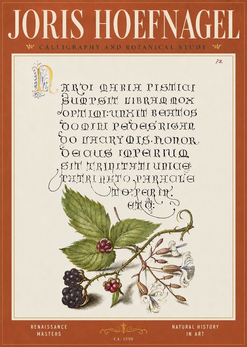 Joris Hoefnagel Calligraphy and Botanical Study II No4 - Plakát
