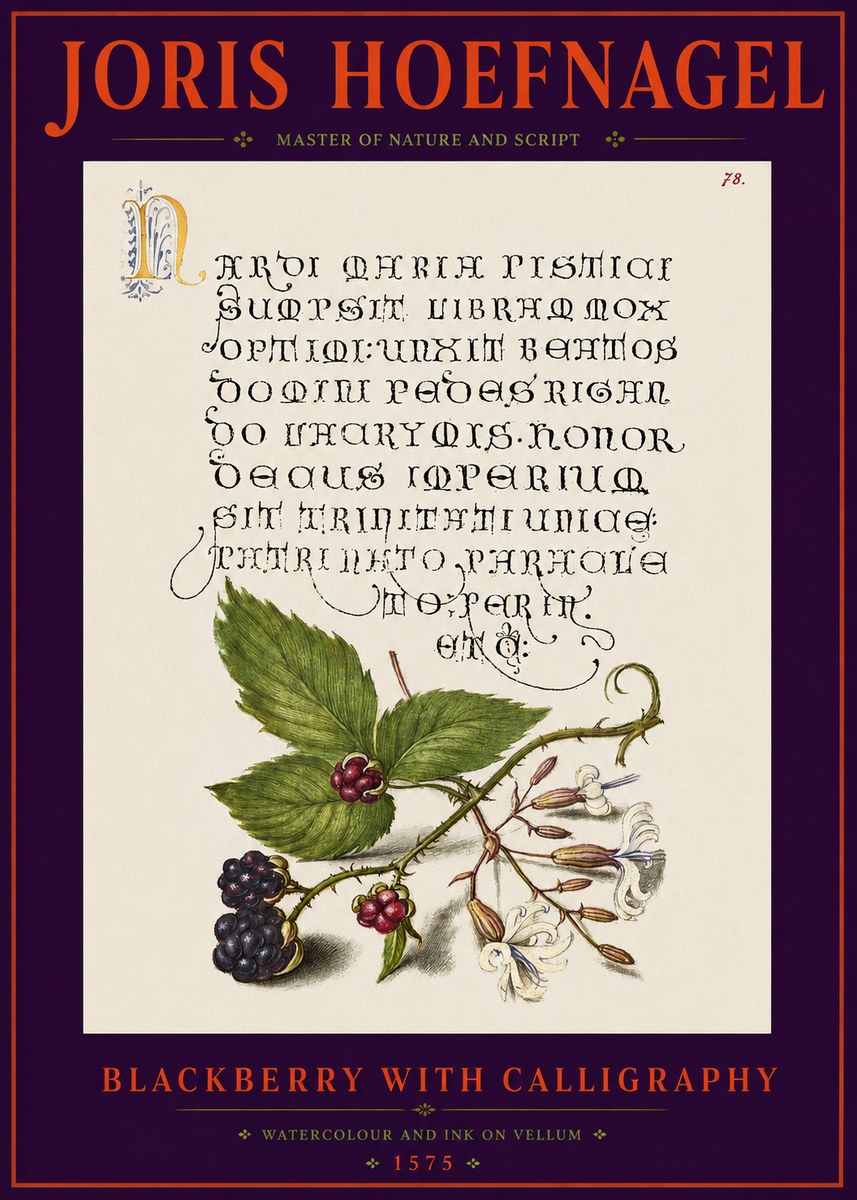 Joris Hoefnagel Calligraphy and Botanical Study II No6 - Plakát