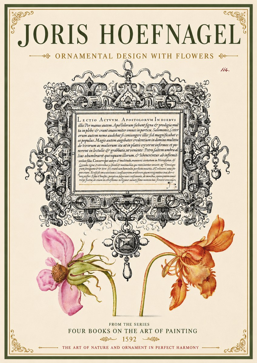 Joris Hoefnagel Ornament and Botanical Study No6 - Plakát