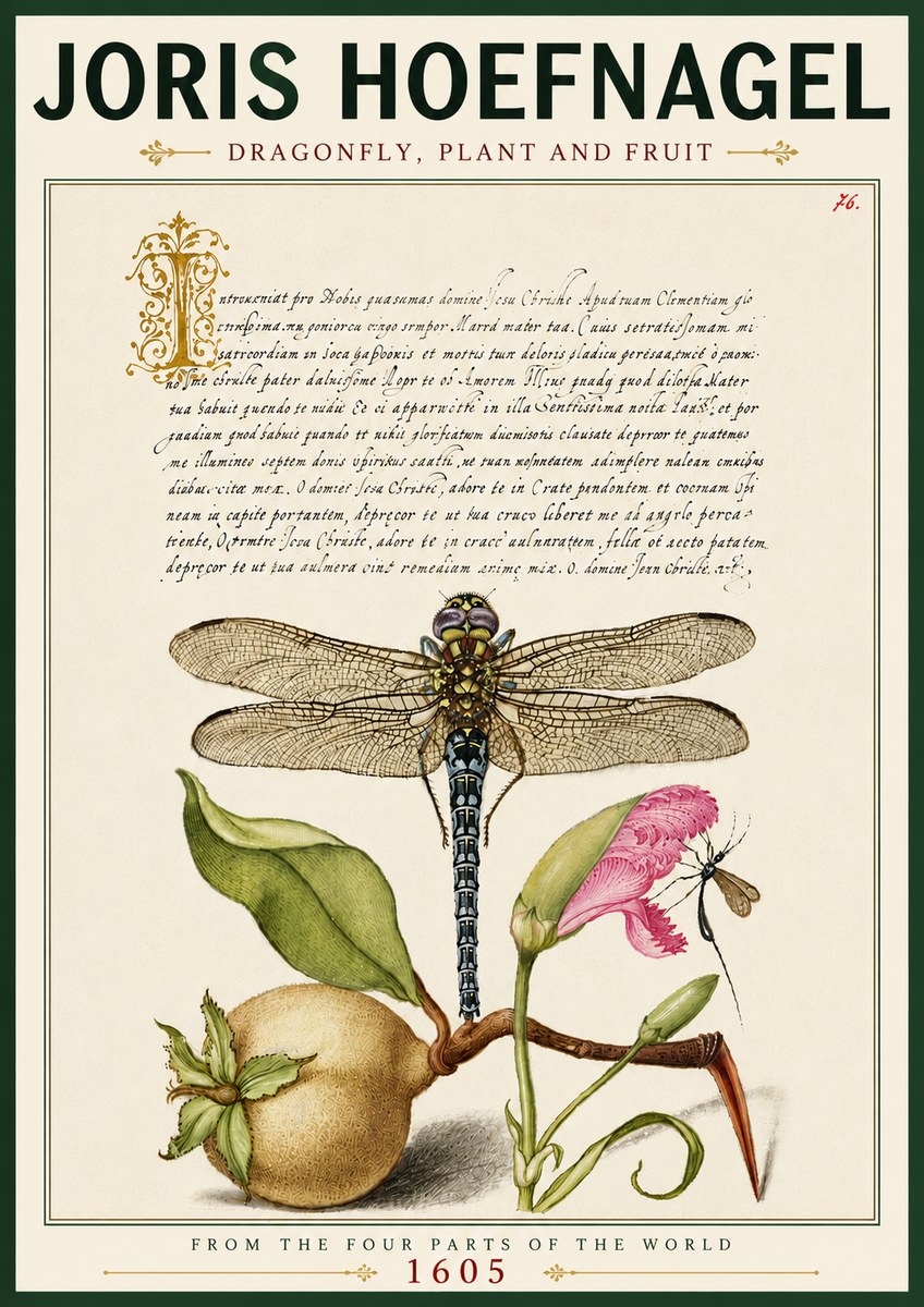 Joris Hoefnagel Dragonfly, Plant and Fruit No6 - Plakát