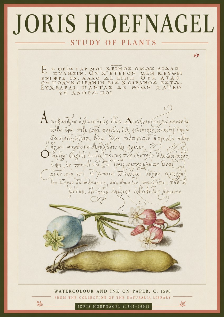Joris Hoefnagel Study of Plants I No3 - Plakát