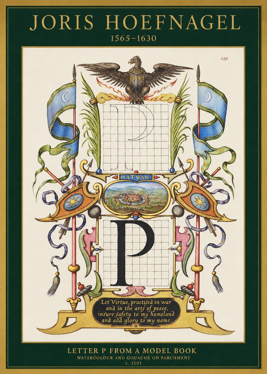 Joris Hoefnagel Letter P from a Model Book No1 - Plakát