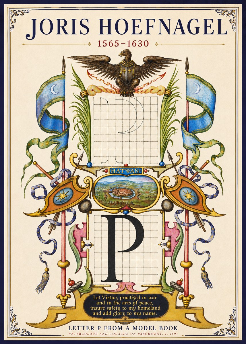 Joris Hoefnagel Letter P from a Model Book No3 - Plakát