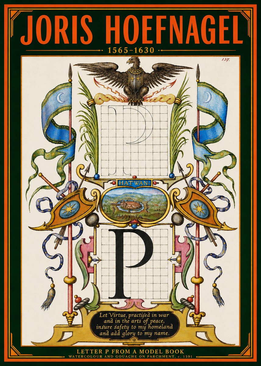Joris Hoefnagel Letter P from a Model Book No4 - Plakát