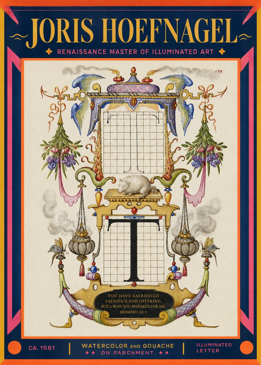 Joris Hoefnagel Letter T with Biblical Verse No2 - Plakát