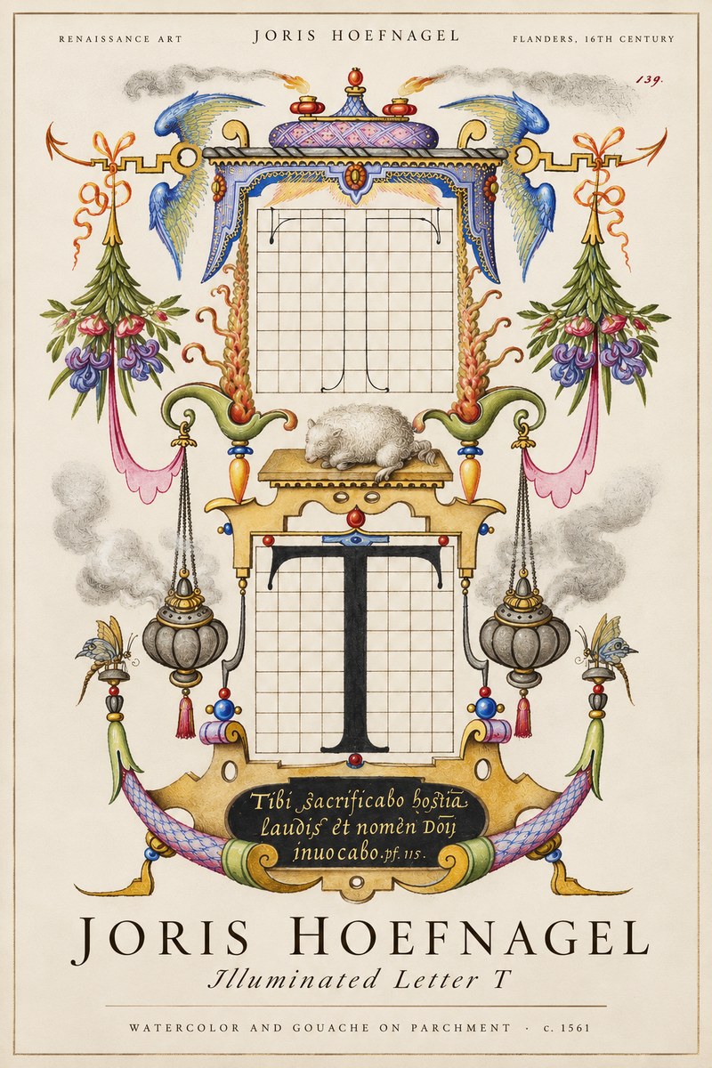Joris Hoefnagel Letter T with Biblical Verse No3 - Plakát