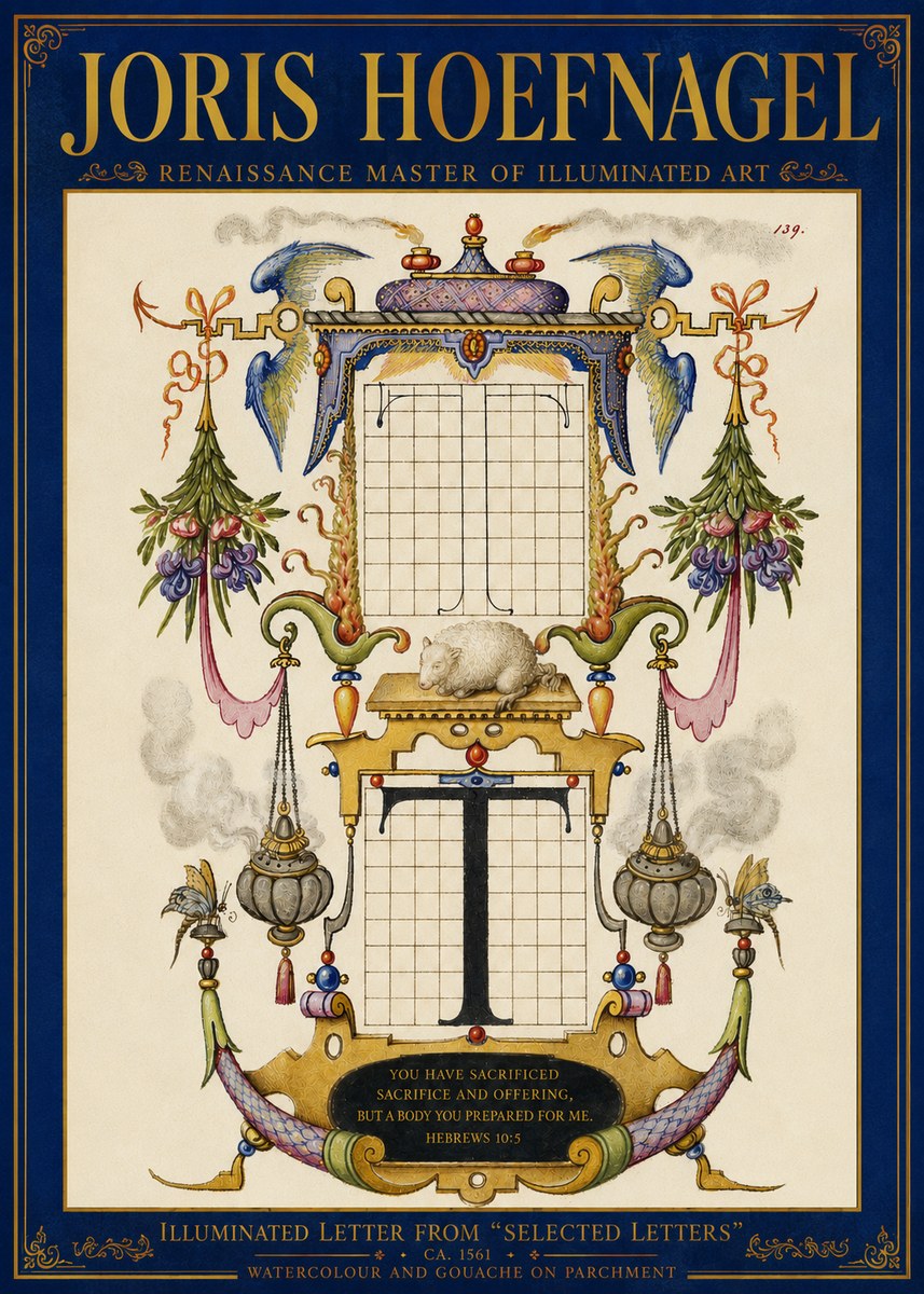 Joris Hoefnagel Letter T with Biblical Verse No5 - Plakát