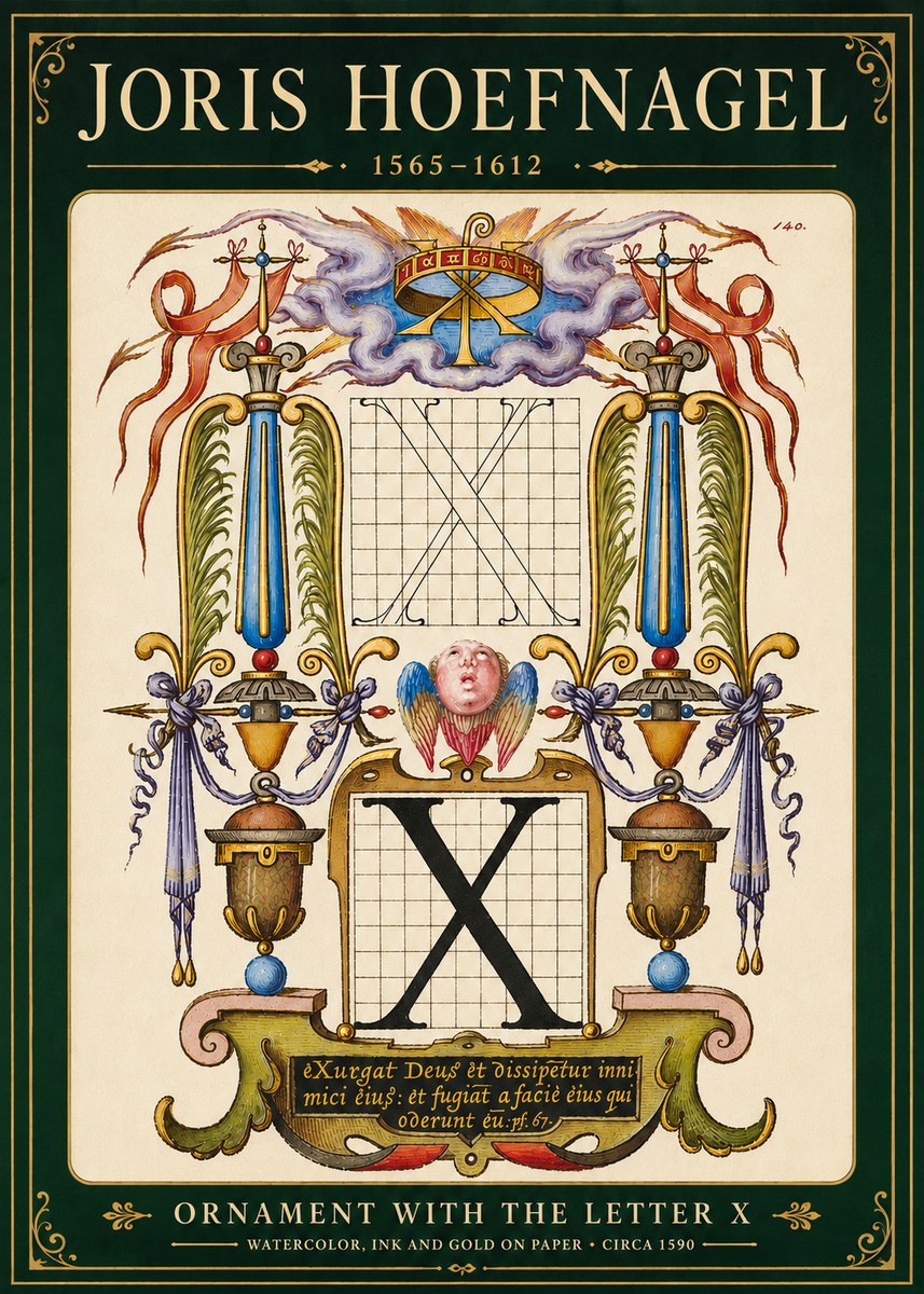 Joris Hoefnagel Ornament with the Letter X No6 - Plakát