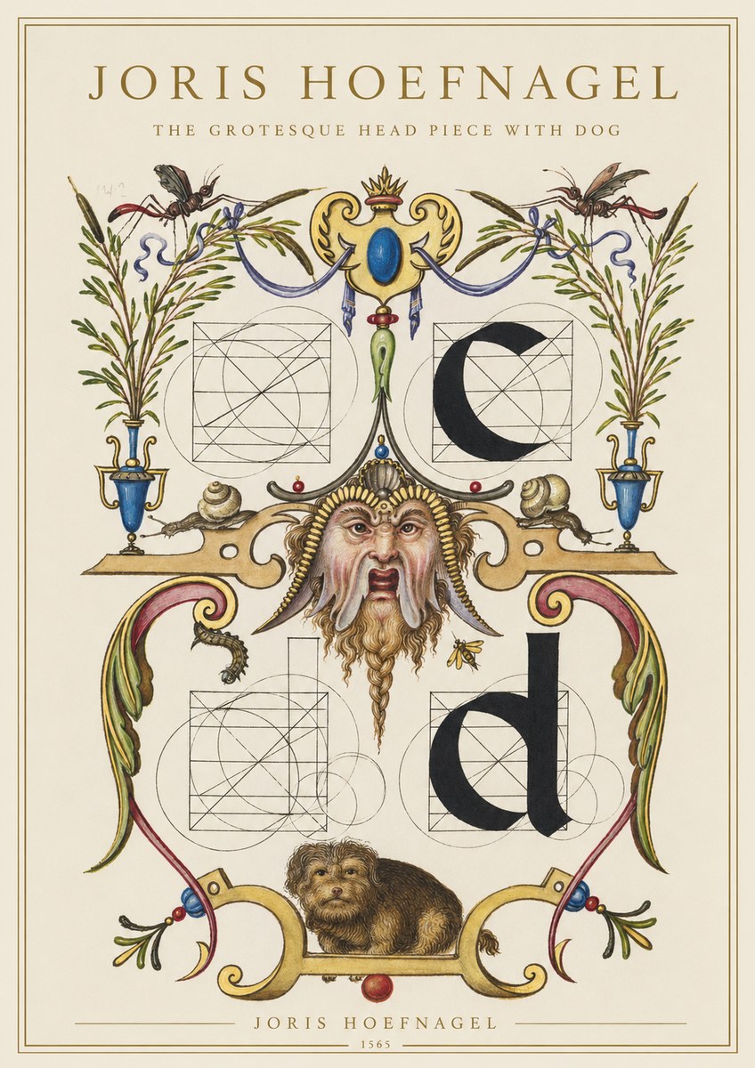 Joris Hoefnagel The Grotesque Head Piece with Dog No1 - Plakát