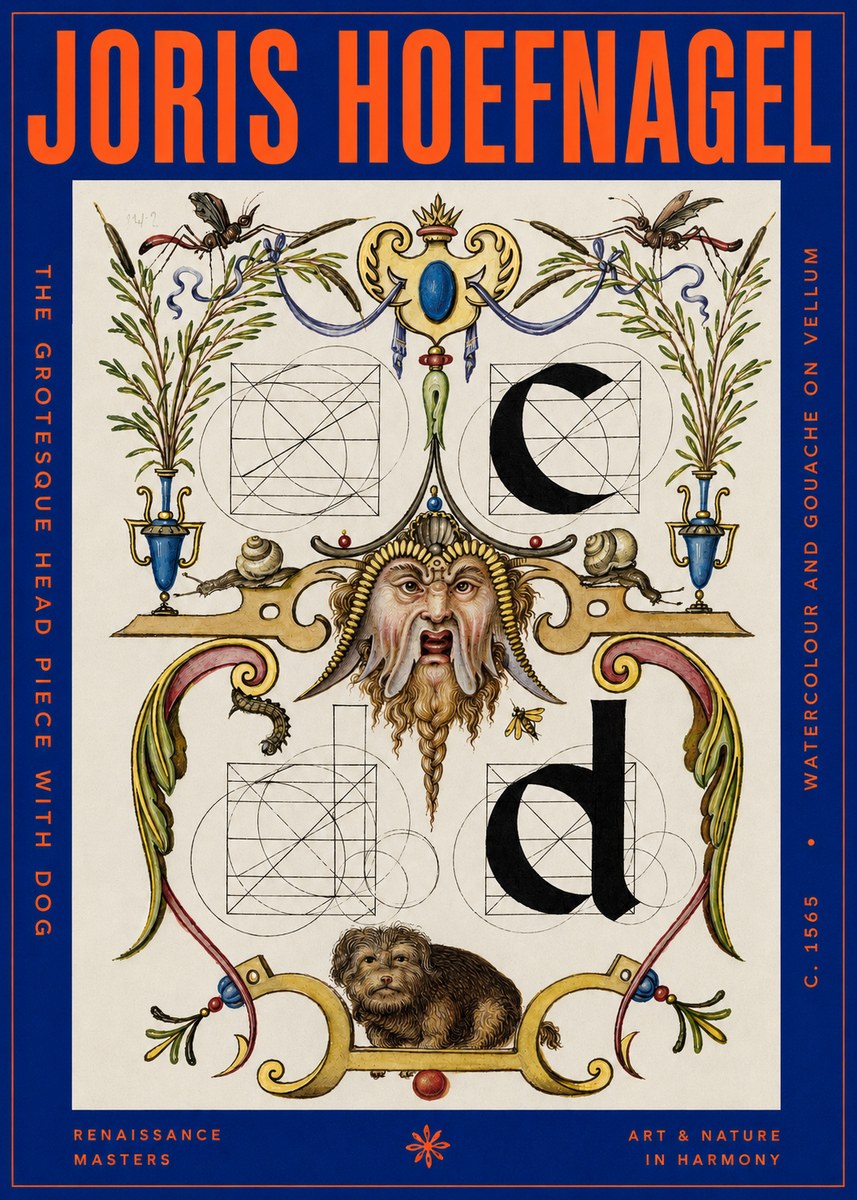 Joris Hoefnagel The Grotesque Head Piece with Dog No2 - Plakát