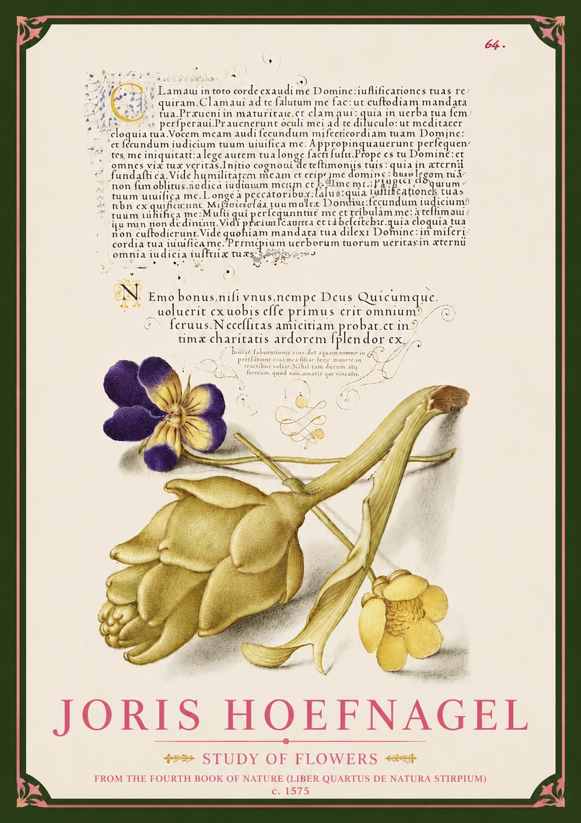 Joris Hoefnagel Botanical Study with Calligraphy III No6 - Plakát