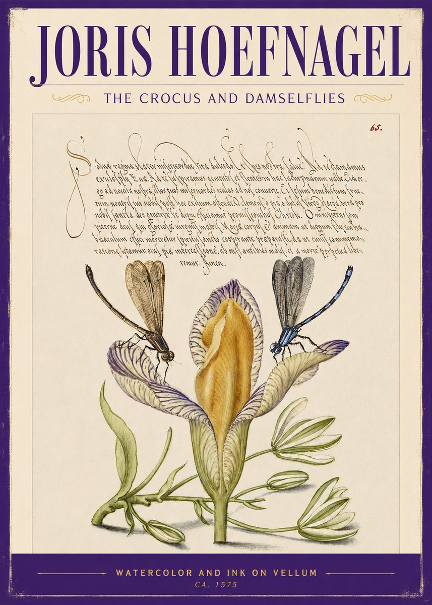 Joris Hoefnagel The Crocus and Damselflies No2 - Plakát