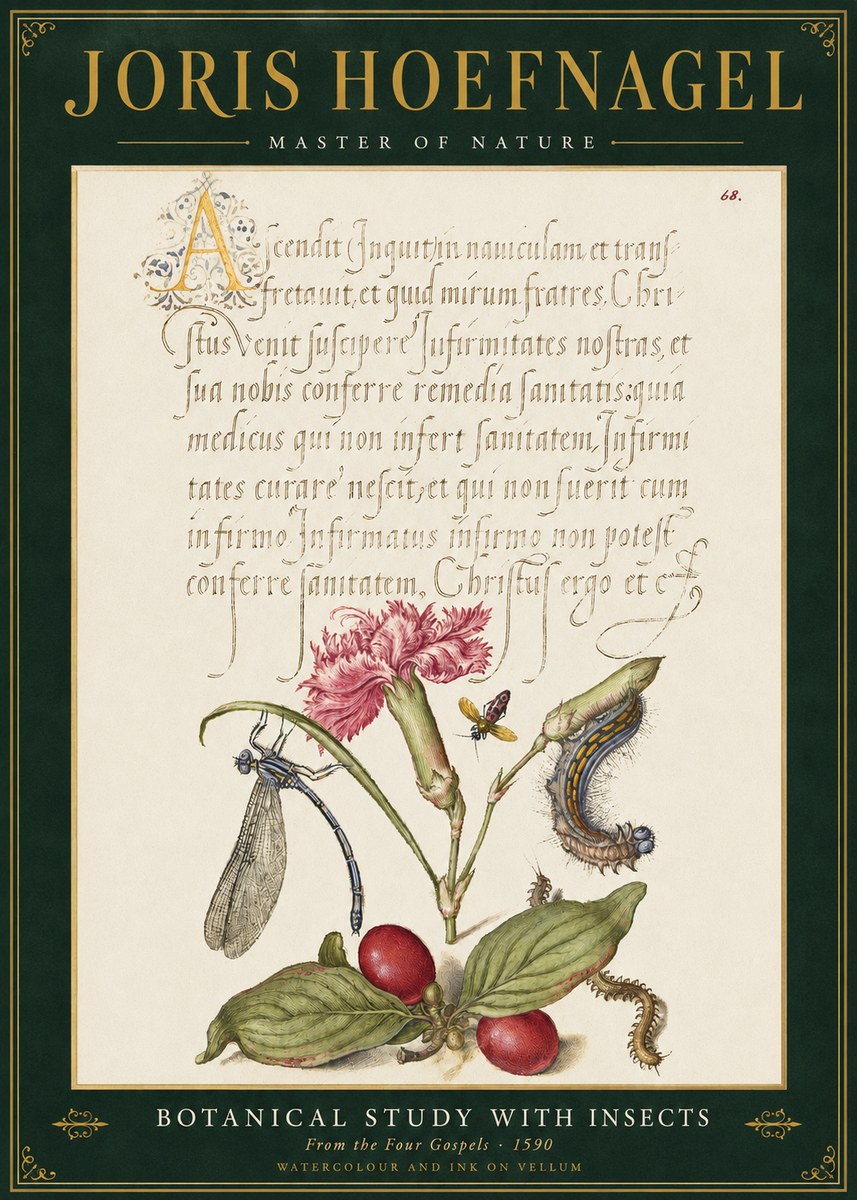 Joris Hoefnagel Botanical Study with Insects No3 - Plakát