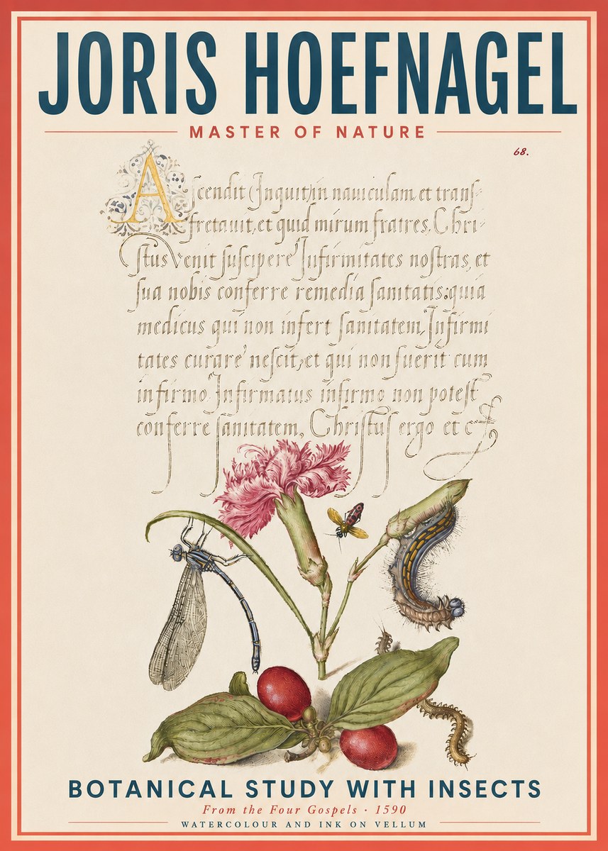Joris Hoefnagel Botanical Study with Insects No4 - Plakát