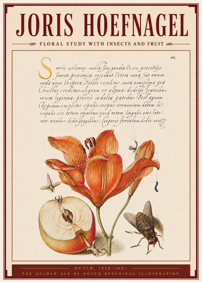 Joris Hoefnagel Floral Study with Insects and Fruit No4 - Plakát