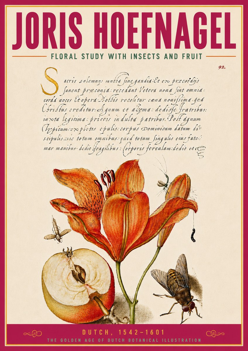Joris Hoefnagel Floral Study with Insects and Fruit No5 - Plakát