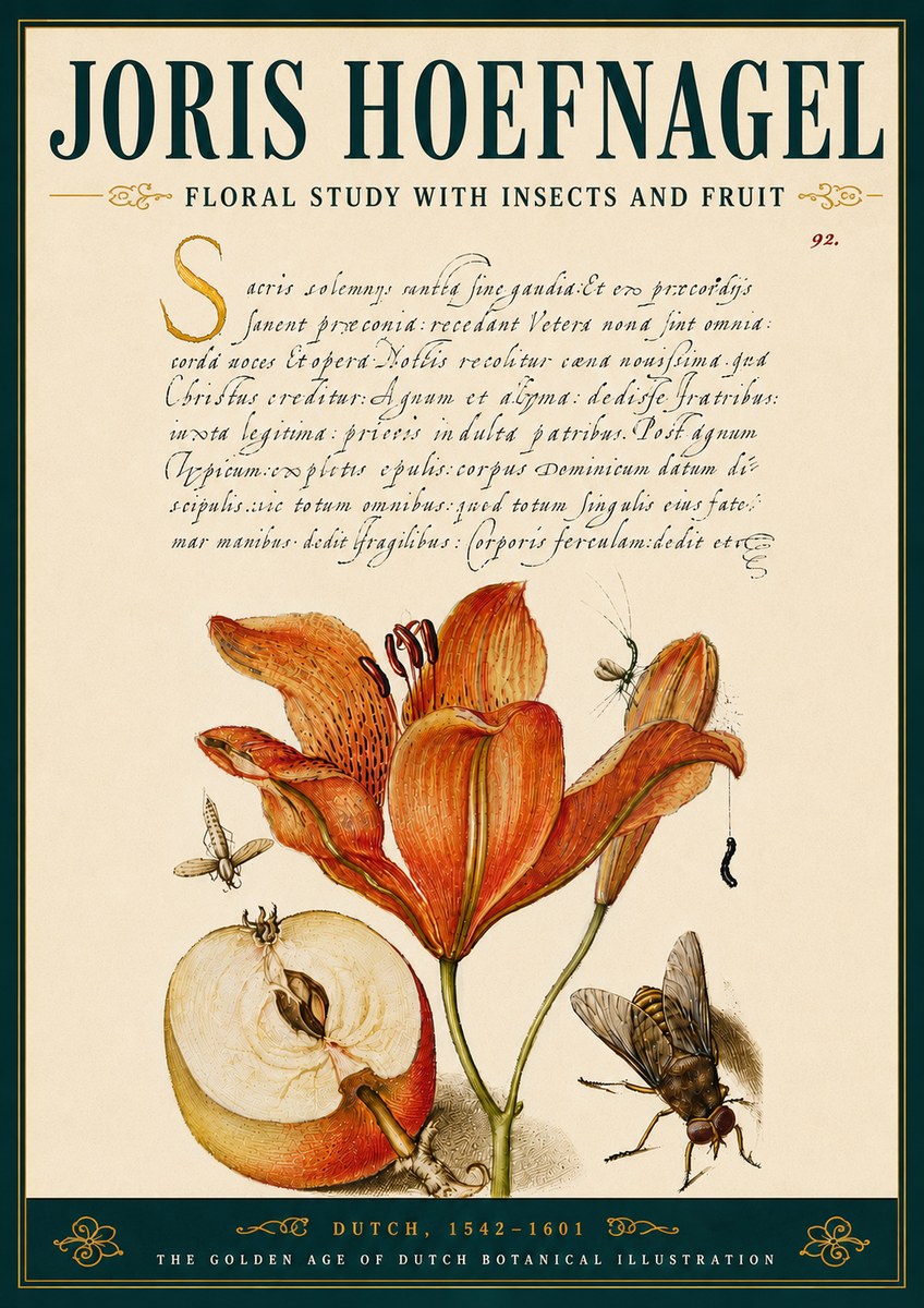 Joris Hoefnagel Floral Study with Insects and Fruit No6 - Plakát