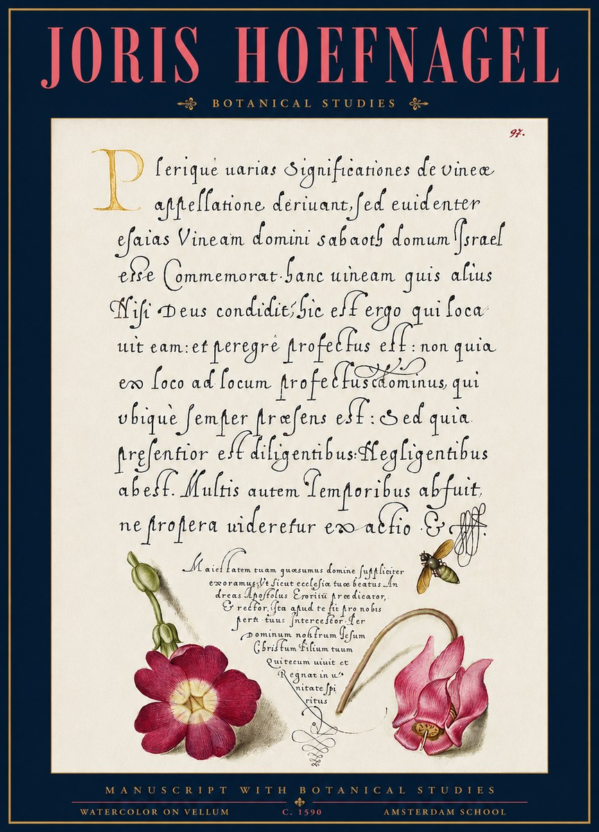 Joris Hoefnagel Manuscript with Botanical Studies No3 - Plakát