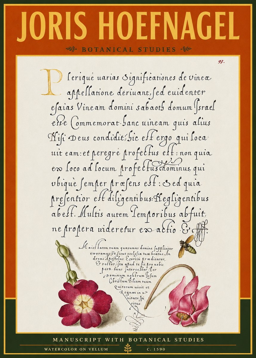 Joris Hoefnagel Manuscript with Botanical Studies No4 - Plakát