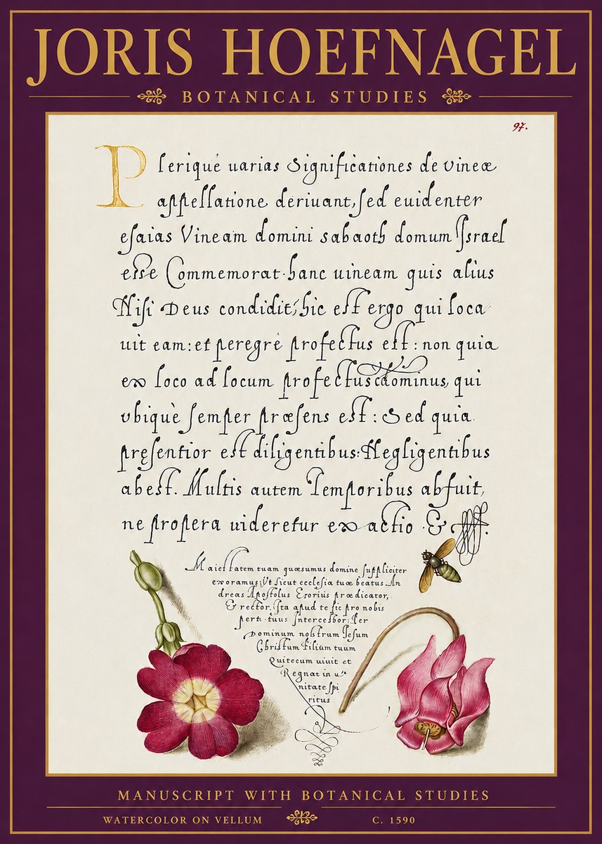 Joris Hoefnagel Manuscript with Botanical Studies No5 - Plakát