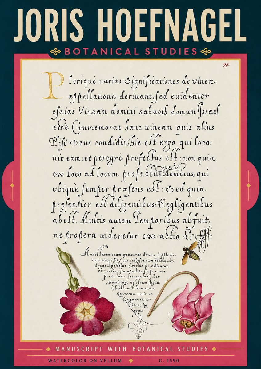 Joris Hoefnagel Manuscript with Botanical Studies No6 - Plakát