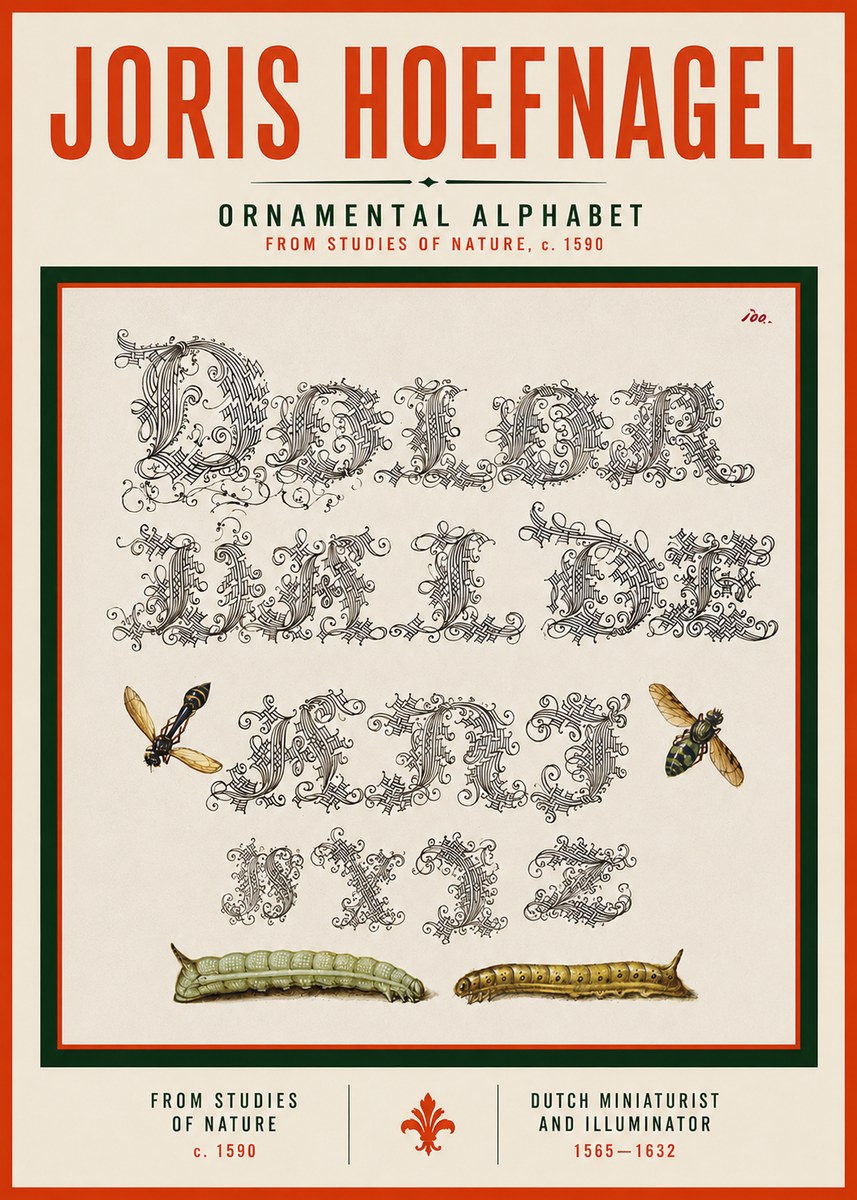 Joris Hoefnagel Ornamental Alphabet from Studies of Nature No3 - Plakát