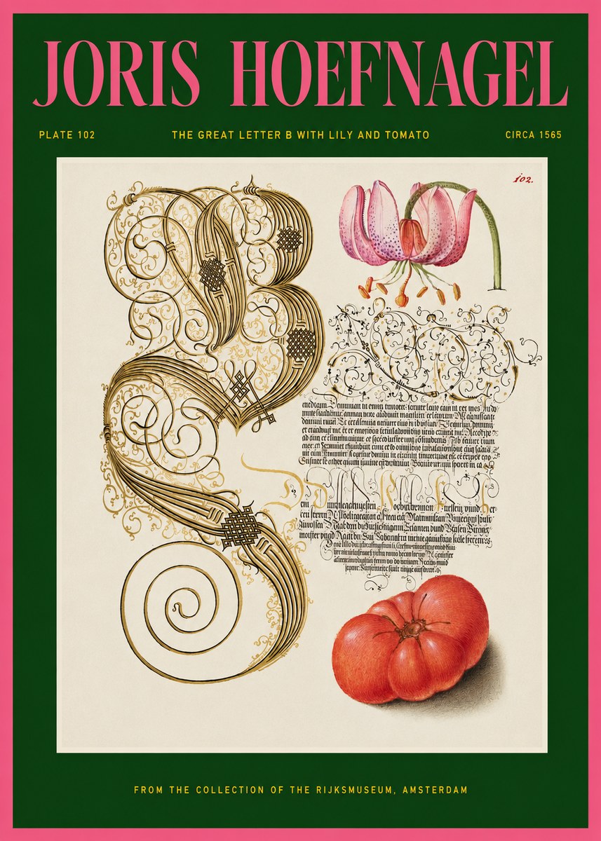 Joris Hoefnagel The Great Letter B with Lily and Tomato No2 - Plakát
