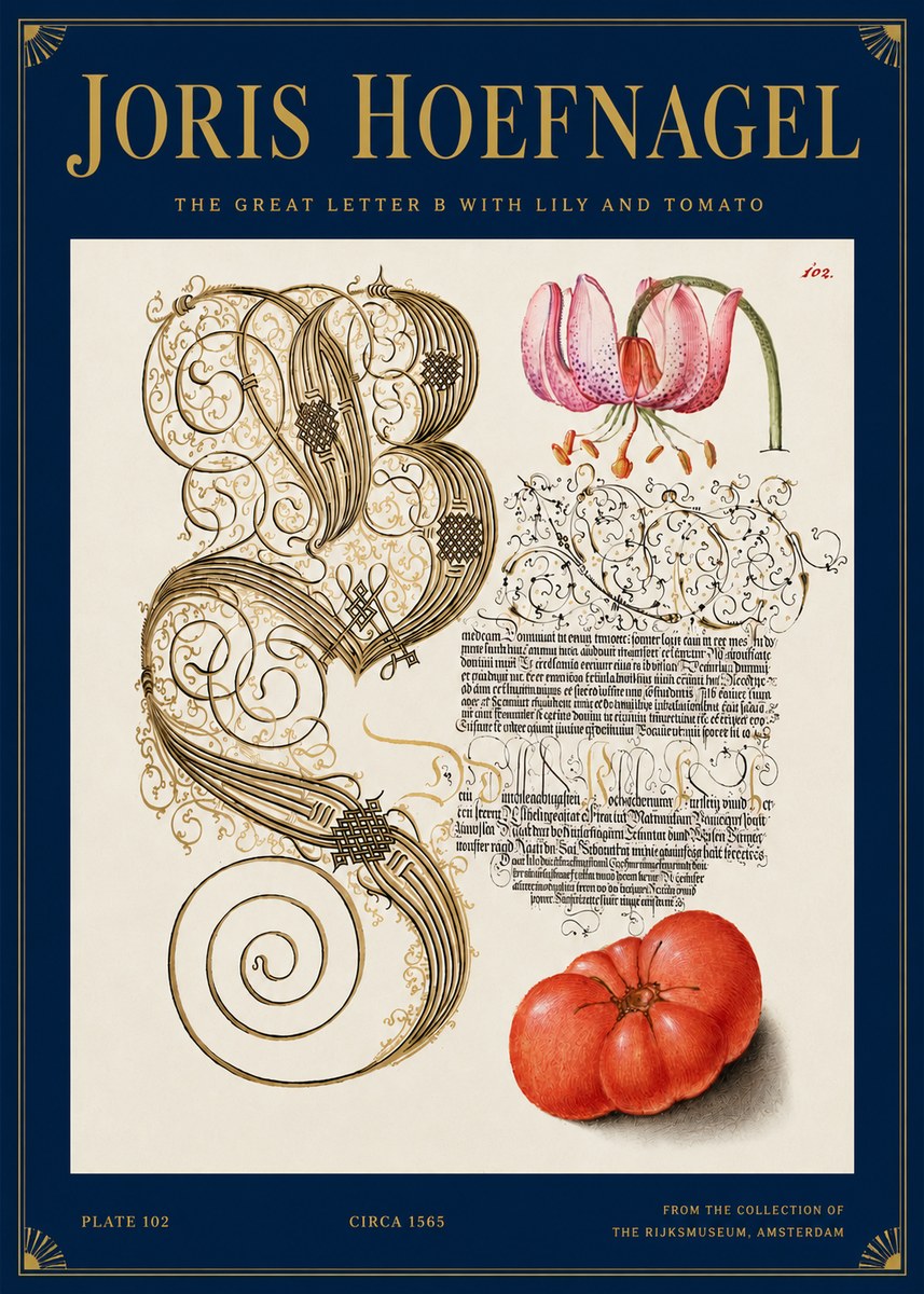 Joris Hoefnagel The Great Letter B with Lily and Tomato No3 - Plakát