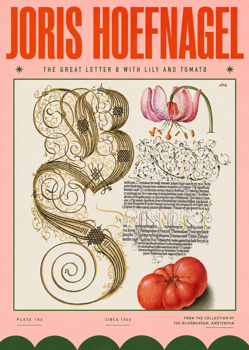 Joris Hoefnagel The Great Letter B with Lily and Tomato No4 - Plakát