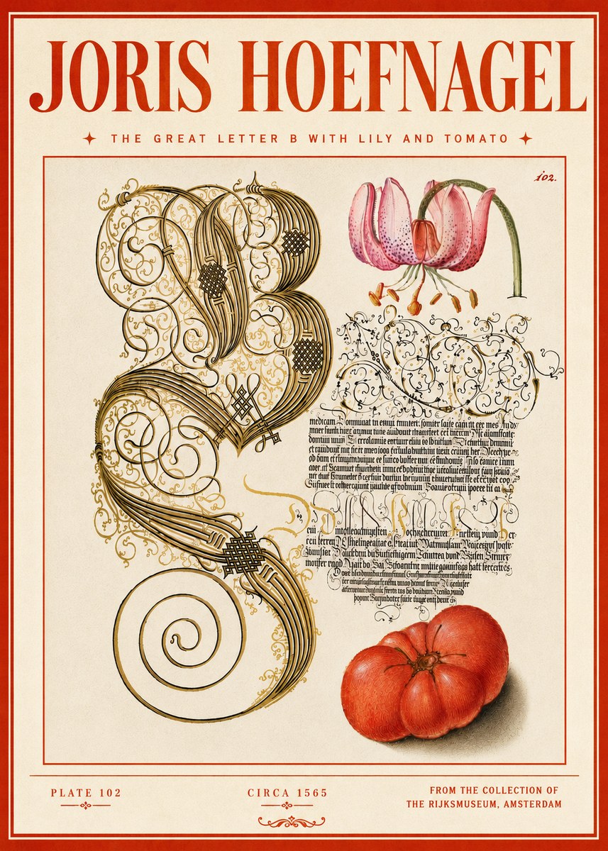 Joris Hoefnagel The Great Letter B with Lily and Tomato No5 - Plakát