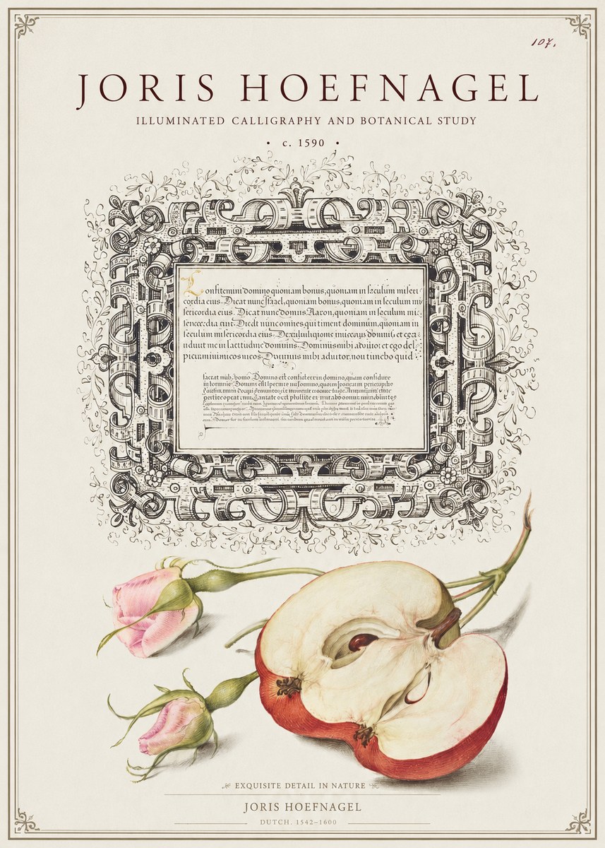 Joris Hoefnagel Illuminated Calligraphy and Botanical Study No1 - Plakát
